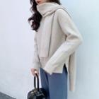 Plain Knitted Top With Scarf / Cropped Wide-leg Pants