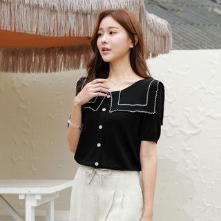 Sailor-collar Stitched Knit Top