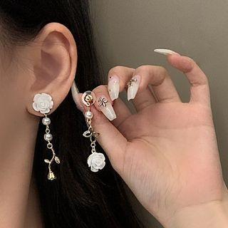 Faux Pearl Rose Drop Earring 1 Pair - Silver - One Size
