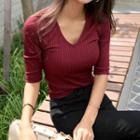 Ribbed V-neck Top