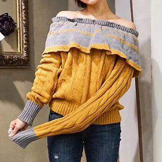 Ribbed Off-shoulder Long-sleeve Top