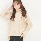 Rolled Mock-neck Rib-knit Pullover