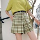 Set: Wide Leg Plaid Shorts + Belt