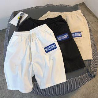 High-waist Embroider Letter Straight-cut Shorts