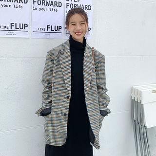 Houndstooth Wool Blazer Check - One Size