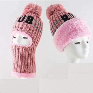Pompom Numbering Knit Face Mask Beanie