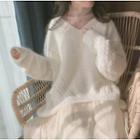 V-neck Sweater / Mesh A-line Skirt / Set