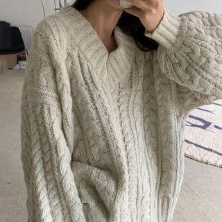V-neck Lantern-sleeve Oversized Sweater