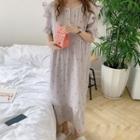 Bell-sleeve Ruffled Heart Print Sleep Dress