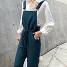 Drawstring-waist Jumper Pants Navy Blue - One Size