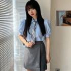 Tie-neck Puff-sleeve Shirt / Mini A-line Skirt