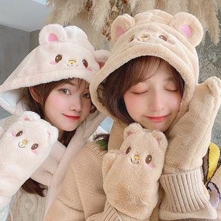 Chenille Bear Ear Hooded Scarf / Gloves / Set