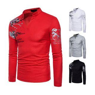 V-neck Printed Long-sleeve T-shirt