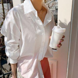 Loose-fit Plain Cotton Shirt White - One Size