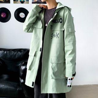 Lettering Hooded Zip-up Cargo Coat