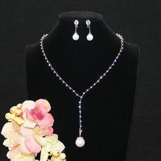 Bridal Set: Faux Pearl Necklace + Clip-on Earrings