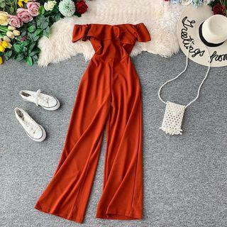 Off-shoulder Ruffle-detail Jumpsuit