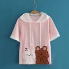Rabbit And Bear Embroidered Short Sleeve T-shirt