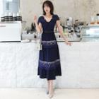 Cap-sleeve Lace-panel Midi A-line Dress