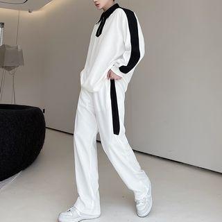 Long-sleeve Contrast Trim Polo Shirt / Contrast Trim Pants
