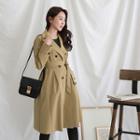 Double-breasted Pintuck-trim Trench Coat With Sash