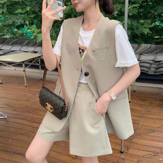 Set: Single-button Vest + Shorts