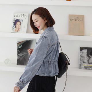 Puff-sleeve Drawstring Denim Jacket
