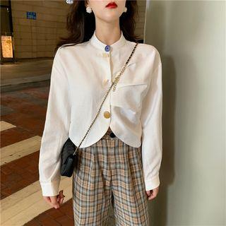Long-sleeve Blouse / Plaid Straight-cut Pants
