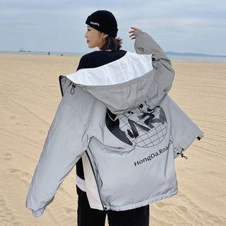 Reversible Lettering Print Hooded Jacket