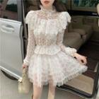 Lace Ruffle Blouse / Mesh Mini A-line Skirt