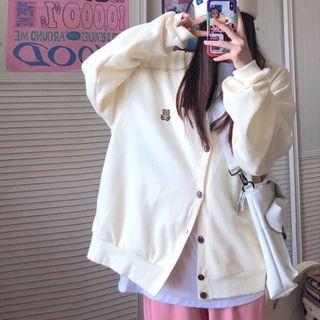 Long-sleeve T-shirt / Bear Embroidered Cardigan / Wide Leg Pants