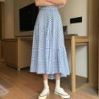 Plaid Asymmetrical Midi A-line Skirt