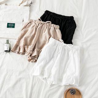 Drawstring Waist Frilled Hem Shorts