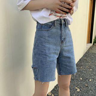 Demin Distressed A-line Shorts