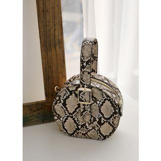 Buckled Round Tote Bag With Shoulder Strap Python - One Size