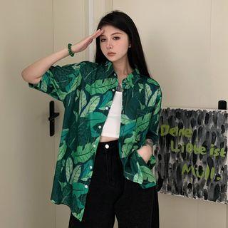 Short-sleeve Leaf Print Hawaiian Shirt