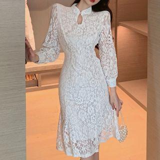 Long-sleeve Lace A-line Qipao Dress