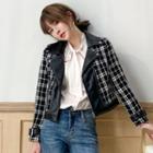 Plaid Panel Faux Leather Cropped Jacket