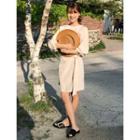Wrap-front Linen Blend A-line Dress