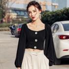 Long-sleeve Square-neck Crop Top