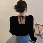 Long-sleeve Tie-back Blouse Black - One Size