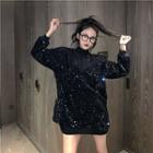 Set: Mock-turtleneck Sequined Pullover + Sequined Crossbody Bag