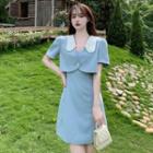 Set: Spaghetti-strap Mini A-line Dress + Short-sleeve Cropped Jacket