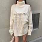 Turtleneck Cable-knit Loose-fit Sweater As Figure - One Size