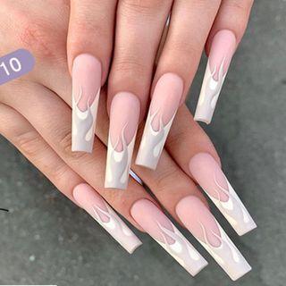 Flame Pointed Faux Nail Tips Jp1410 - White Fire - Light Pink - One Size