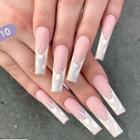 Flame Pointed Faux Nail Tips Jp1410 - White Fire - Light Pink - One Size