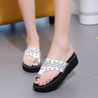 Jeweled Loop-toe Platform Slide Sandals
