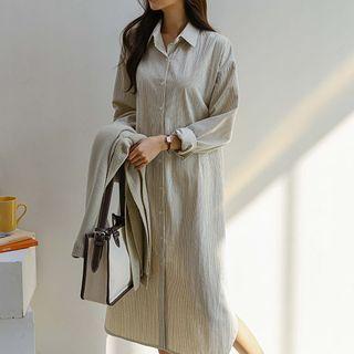 Two-way Stripe Long Shirtdress