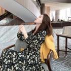 Flower Print Long-sleeve Midi A-line Dress / Camisole