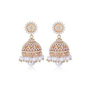 Fashion Atmosphere Plated Gold Geometric Round Imitation Pearl Earrings With Cubic Zirconia Golden - One Size
